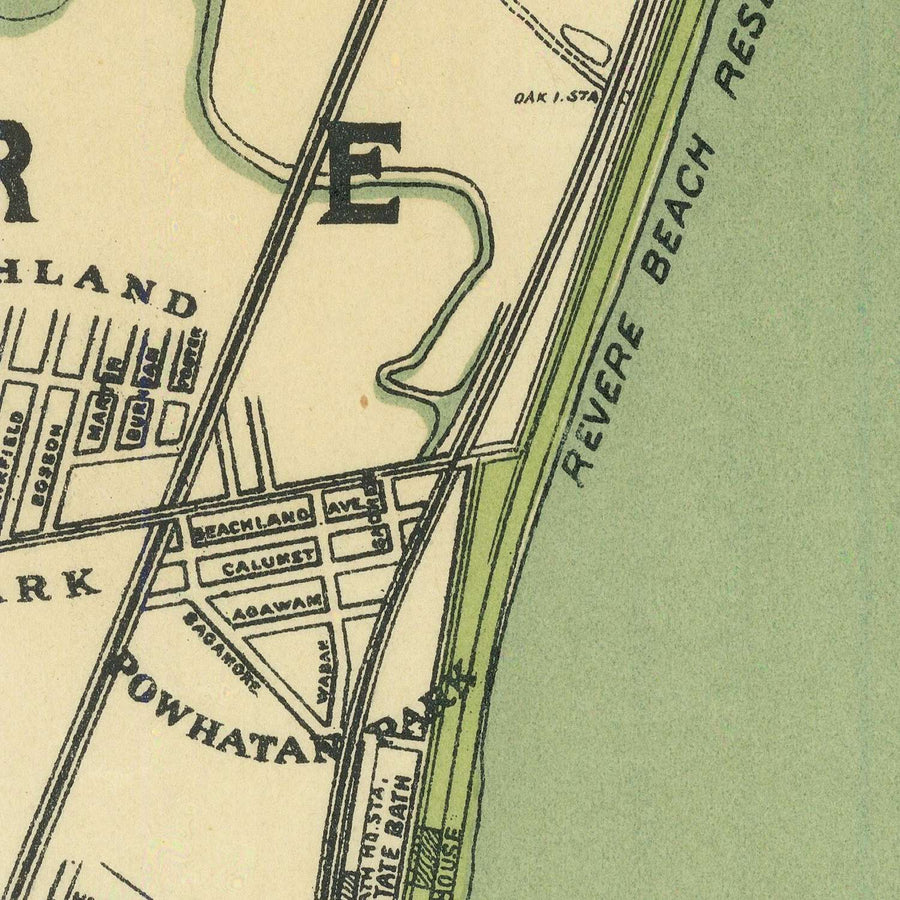 Grande mappa stradale antica di Boston di Walker, 1905: Boston Common, Harvard, fiume Charles, Back Bay 