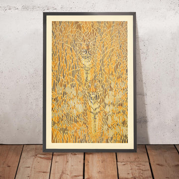 Ein gerahmtes Bild von Camouflaged Tigers von Toshi Yoshida, 1985