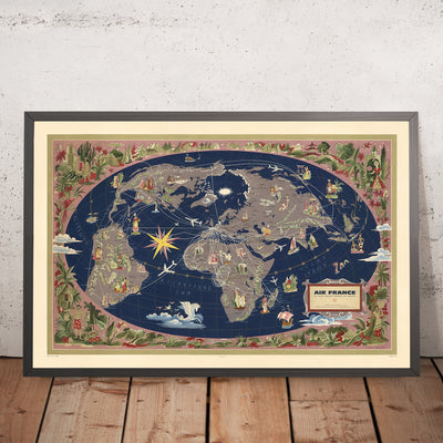 Old Oval Air France World Map by Boucher, 1961