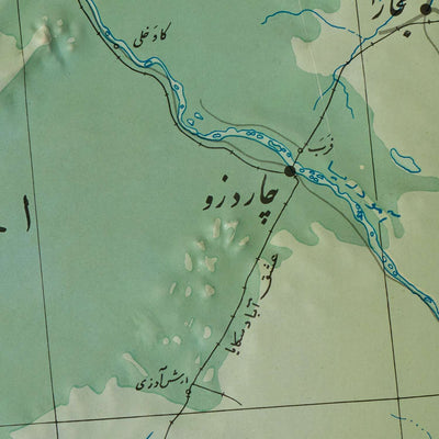 Old Arabic 3D Relief Map of Iran by Aero Service Corporation, 1950: Caspian Sea, Persian Gulf, Oil Regions