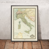 Alte Karte von Italien von Garnier, 1861: Einigung, Rom, Mailand, Venedig, Alpen, Po River 