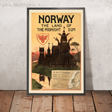Affiche de voyage Norvège : Le pays du soleil de minuit par Othar Holmboe, 1905 
