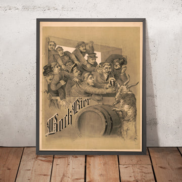 A framed image of Vintage Bock Beer Poster by Wittemann Bros., 1882