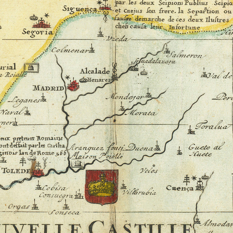 Antica mappa storica di Spagna e Portogallo di Chatelain, 1719: Regni, Province, Stemmi, Inquisizione 