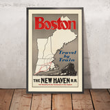 Póster de viaje de Boston: viaje en tren por New Haven Railroad, 1930 