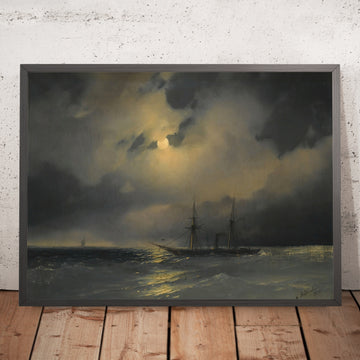 A framed image of Shipping in Moonlight by Ivan Konstantinovich Aivazovsky, 1853
