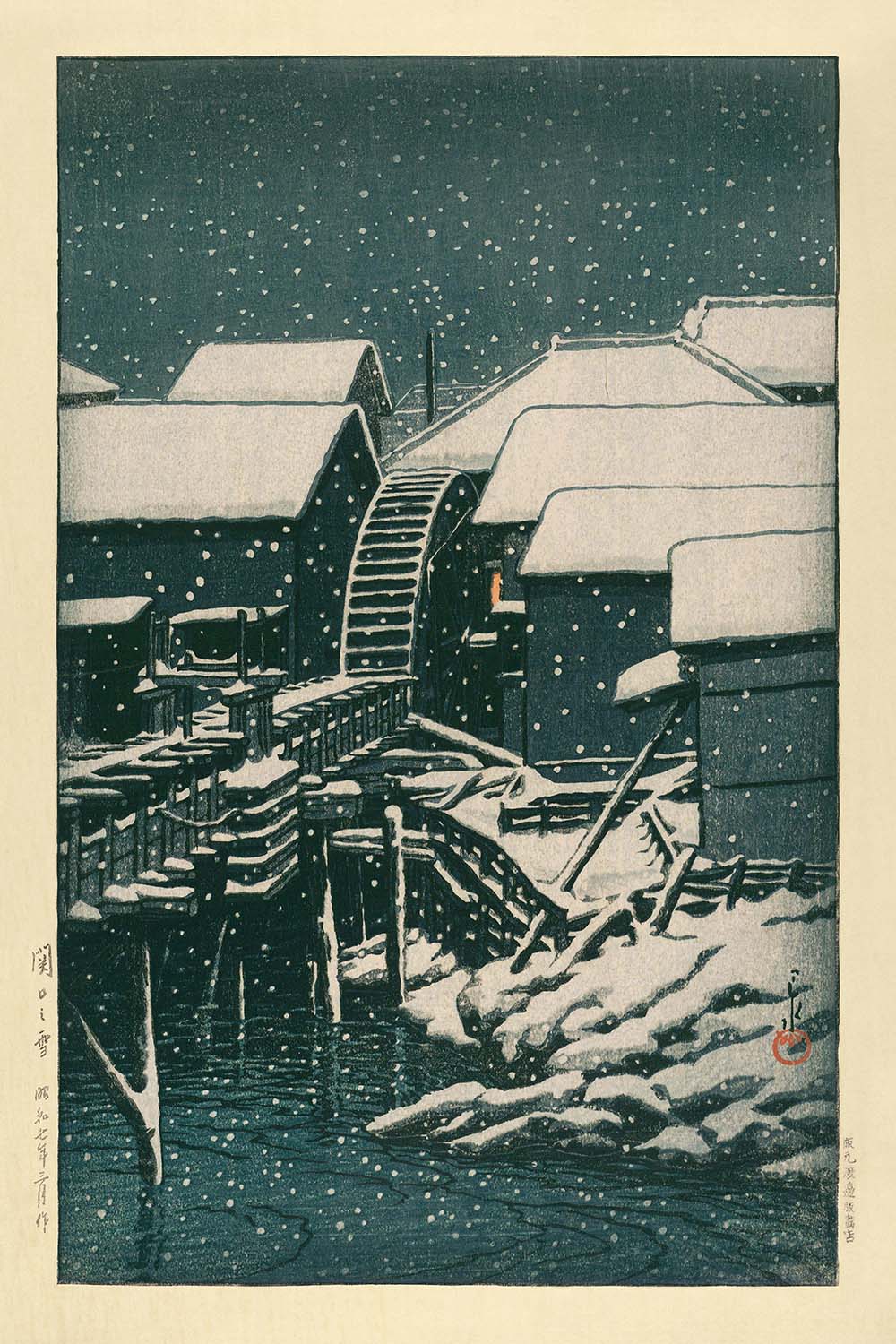Nieve en Sekiguchi por Hasui Kawase, 1935 