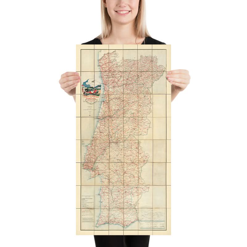 Old Rare Road Map of Portugal, 1926: Lisbon, Porto, Motoring, Vacuum Oil Company