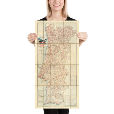 Old Rare Road Map of Portugal, 1926: Lisbon, Porto, Motoring, Vacuum Oil Company