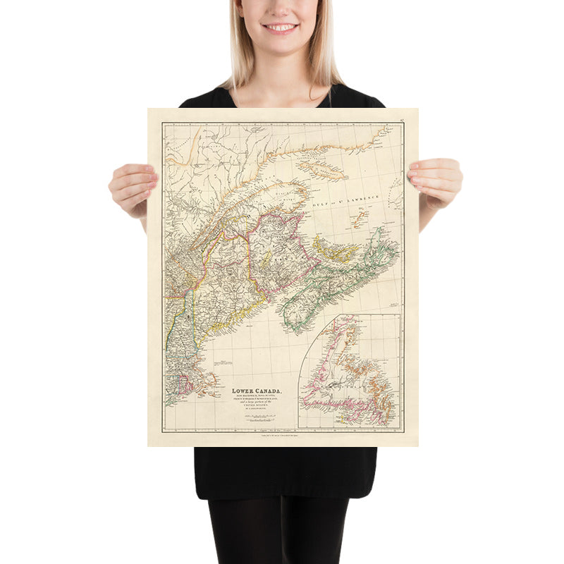 Alte Karte von Unterkanada von Arrowsmith, 1844: Montreal, Québec, Neufundland, New Brunswick, Nova Scotia 
