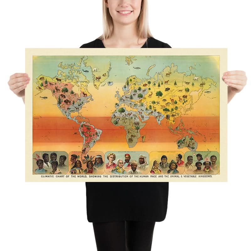 Tableau climatique du monde, 1893 : Distribution des races humaines, des animaux et de la végétation par Yaggy 
