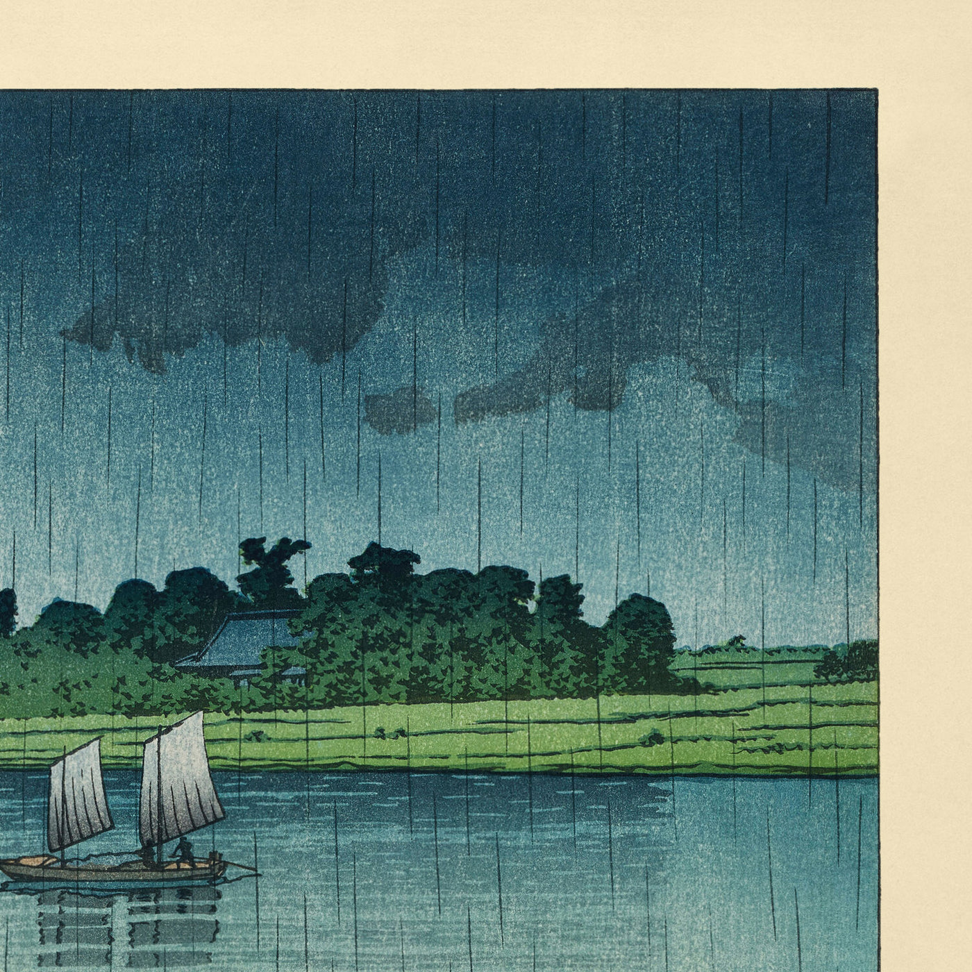 Rivière Arakawa sous la pluie en mai par Hasui Kawase, 1935 