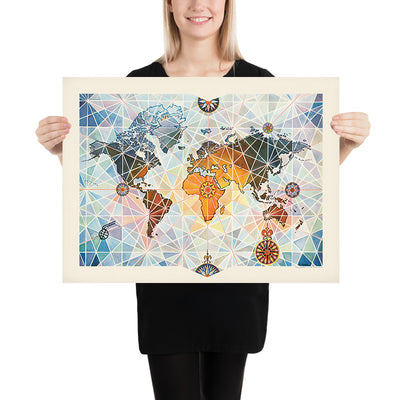 Old Geometric Airline World Map by Bourie, 1960: Air Afrique