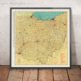 Ancienne carte de l’aviation de l’Ohio, 1929 : Columbus, Cleveland, Cincinnati, Toledo, Air Trails 