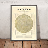 Ancienne carte de la Lune « La Lune » de Gaudibert, 1877 : index de 509 cratères, maria et rayons, héliogravure 