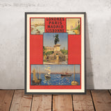 Reiseposter London, Paris, Madrid und Lissabon: Compagnie Internationale des Wagons-Lits von Imp. F. Champenois, 1890 