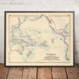 Alte Karte des Pazifischen Raums von Fullarton, 1872: Polynesien, Australien, Neuseeland, Amerika 