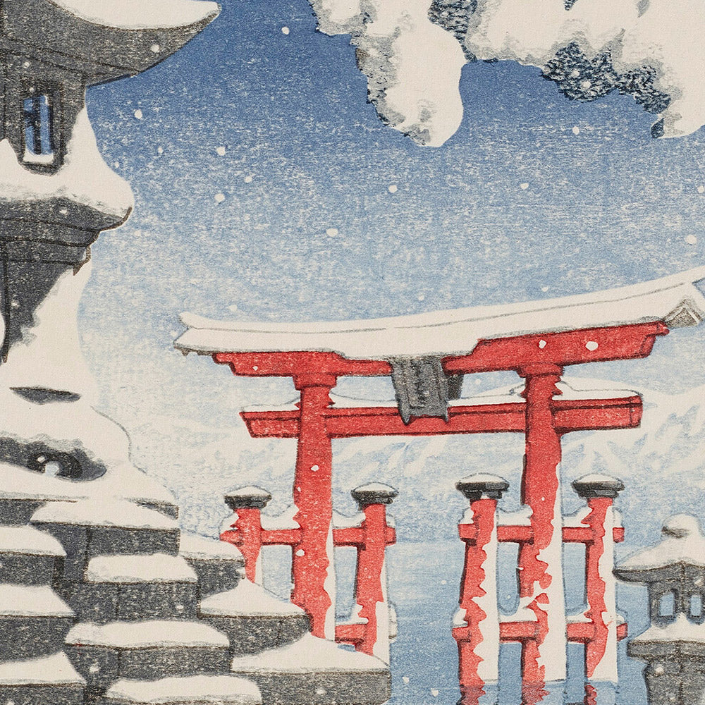 Snow at Itsukushima with Shinto Torii by Hasui Kawase, 1935