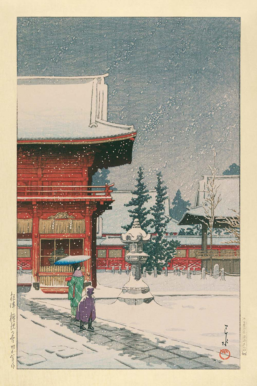Schnee am Nezu Gongen Schrein von Hasui Kawase, 1935 