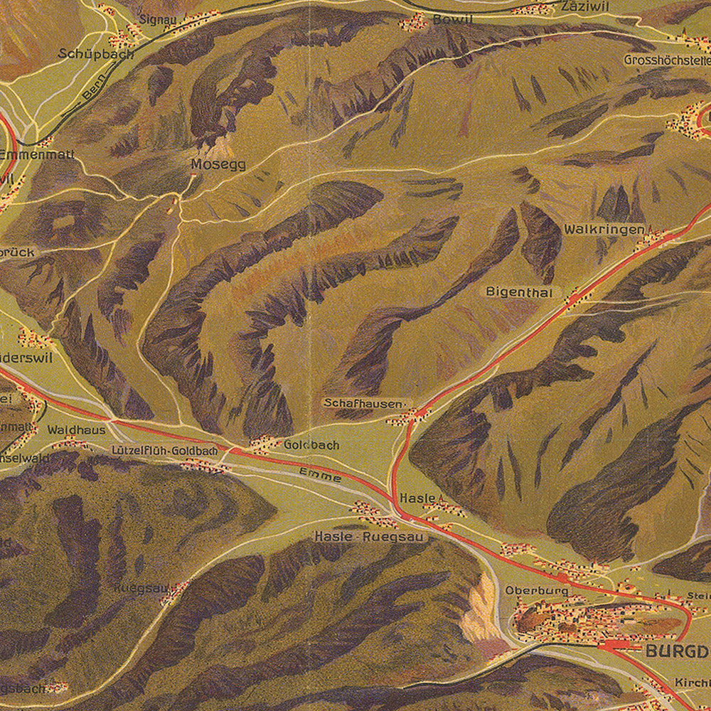 Bernese Oberland Travel Poster: Burgdorf–Thun–Emmental–Solothurn Railways by Anton Reckziegel, 1908