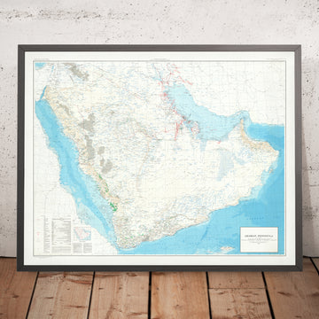 Grande carte géologique du pétrole de la péninsule arabique : pipelines, Dubaï, Koweït, Qatar 