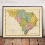 Old Map of South Carolina by Carey, 1815: Charleston, Columbia, Greenville, Savannah R., Blue Ridge