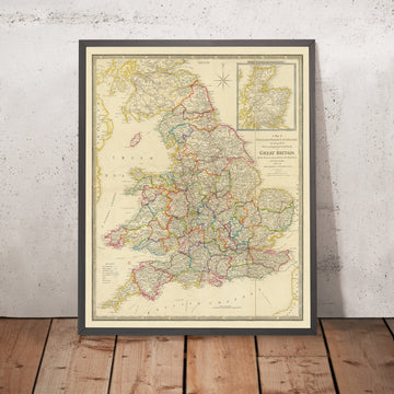 Old County Map of England & Wales by Wyld, 1842: Turnpikes & Mail Coach Roads