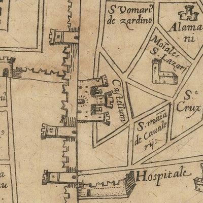 Ancienne carte d'Acre par Vesconte, 1611 : Templiers, Hospitaliers, Portus Pisani, Croisades 