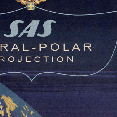 Old Airline Polar Projection World Map by SAS, 1960: Spiral Design, Global Routes