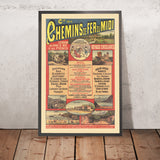 Póster de viaje de los Pirineos: Excursiones a los baños de mar y a los Pirineos, de Chemins de fer du Midi, 1880 