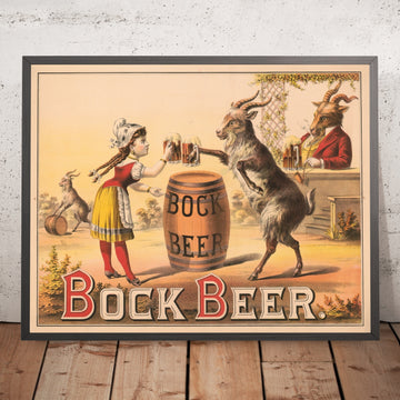 A framed image of Vintage Bock Beer Poster, 1882