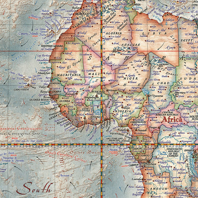 Executive World Map by Ray&Co, 2025: 3D Ocean Relief, Vintage Aesthetic, Every Flag
