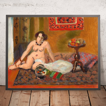 Una imagen enmarcada de Nu accroupi près d’un aquarium (Desnudo agachado cerca de un acuario) de Henri Matisse, 1921