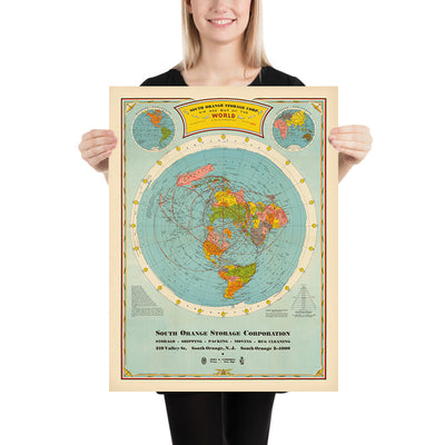 Old Airline Great Circles World Map by Hammond, 1938: Polar Projection "Air Age" Poster