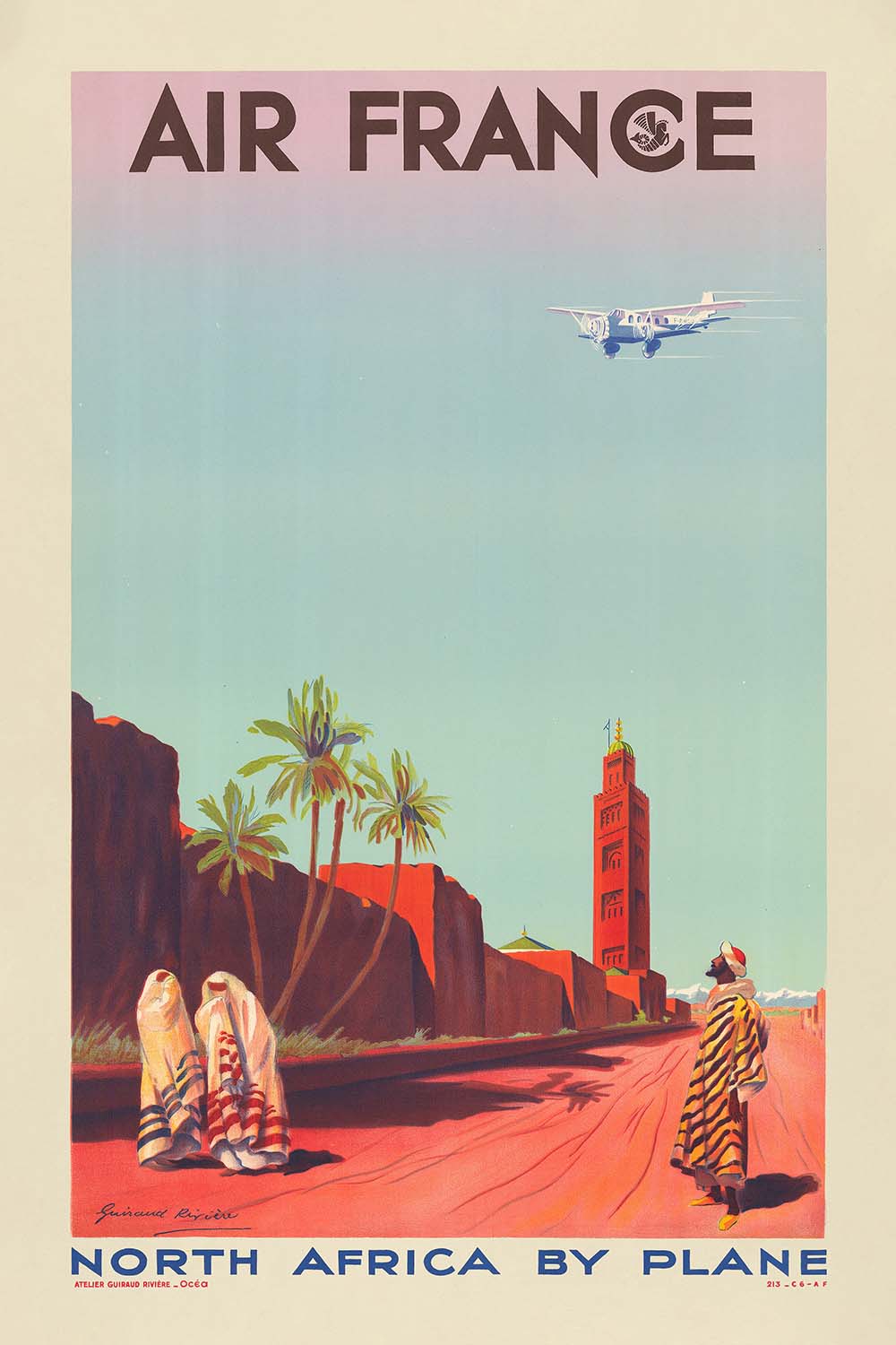 North Africa Travel Poster: Air France – North Africa by plane by Maurice Guiraud-Rivière, 1935