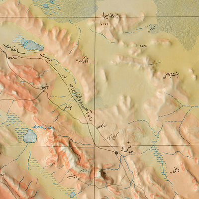 Old Arabic 3D Relief Map of Iran by Aero Service Corporation, 1950: Caspian Sea, Persian Gulf, Oil Regions