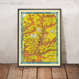 Antiguo mapa pictórico de Zion National Park de Lindgren, 1939: Angels Landing, Watchman, Sinawava, Grafton, West Temple 