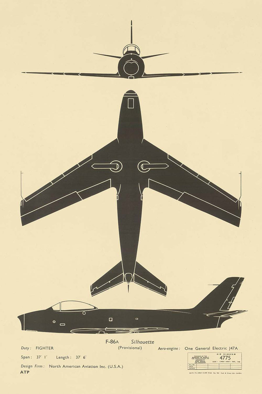 US F-86 Sabre: Grafico di identificazione degli aerei della Guerra Fredda, 1948 
