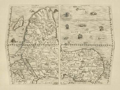 Ancienne carte inversée de l'Afrique par Ramusio, 1554 