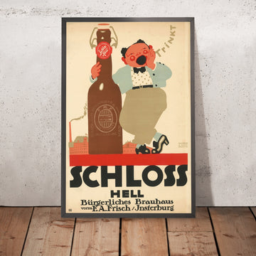 A framed image of Schloss Hell Vintage Beer Poster by Paul Scheurich, 1913