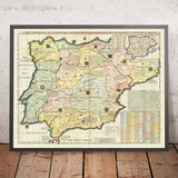 Alte historische Karte von Spanien und Portugal von Chatelain, 1719: Königreiche, Provinzen, Wappen, Inquisition 