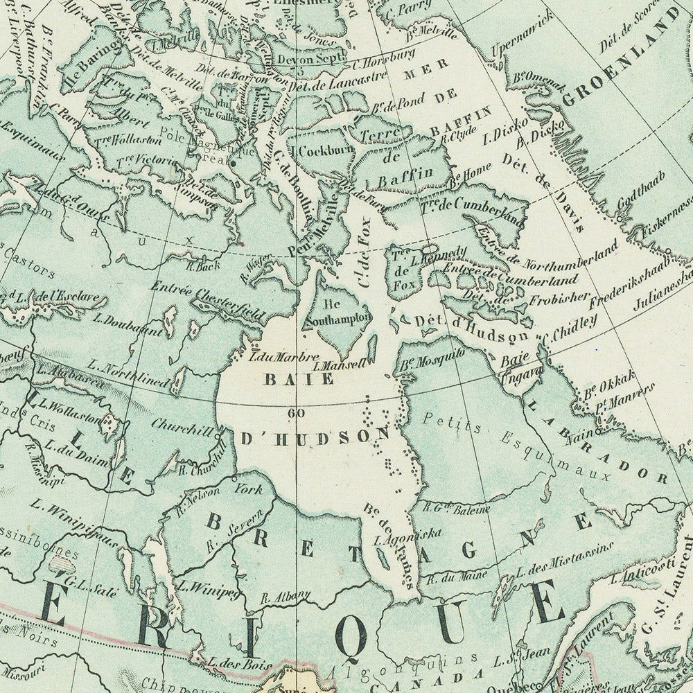 Old Spherical Map of North America by Garnier, 1860