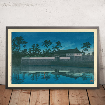 Ein gerahmtes Bild des Sakurada-Tors von Hasui Kawase, 1935
