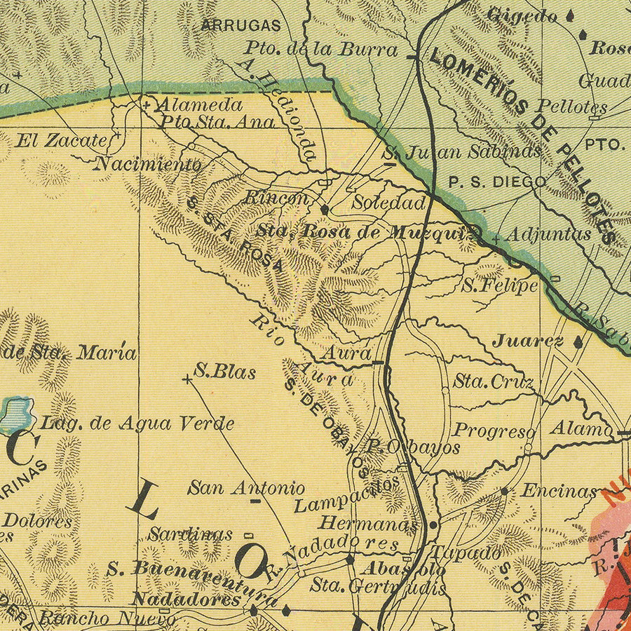 Antica mappa del Coahuila di García y Cubas, 1897: Saltillo, Torreón, Monclova, ferrovie, Rio Grande 