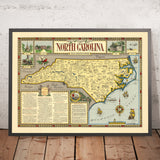 Old Pictorial Map of North Carolina by Smith, 1930: Raleigh, Charlotte, Outer Banks, Wilmington, Greensboro