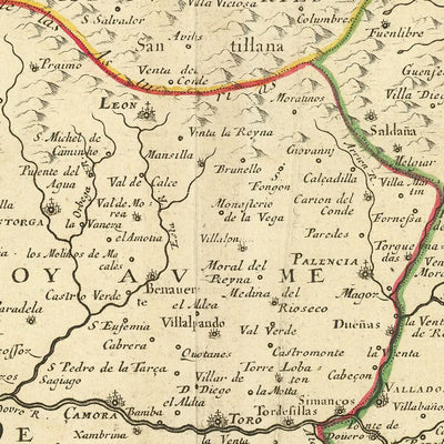 Mapa antiguo del norte de España por Sanson, 1652: Galicia, Asturias, San Sebastián, Bahía de Biscay, País Vasco 