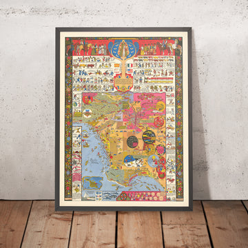 Mappa Pittorica Antica di Los Angeles di Mora, 1942: Hollywood, Pasadena, Santa Monica, Griffith Park, Porto 