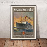 Cartel de viaje de Noruega: Norwegian America Line de Frederick J. Hoertz, 1924 