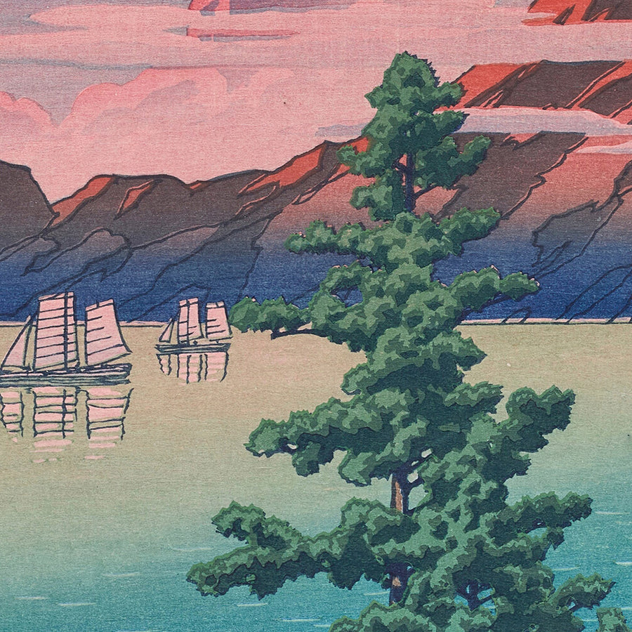 Mt. Unzen in Hizen mit schönem Himmel von Hasui Kawase, 1927 