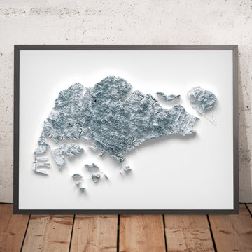 Une image encadrée d’une carte topographique en relief de style 3D de Singapore